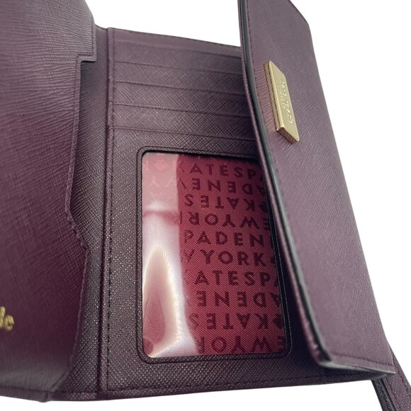 Kate Spade Saffiano Burgundy Leather Women's Phone Case Wallet Wristlet 6" - Picture 11 of 13